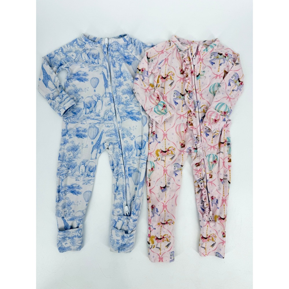 Lot 2 Bums & Roses Bamboo Ruffle Convertible Romper Sleeper Newborn Pajamas